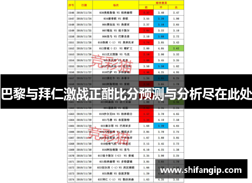 巴黎与拜仁激战正酣比分预测与分析尽在此处